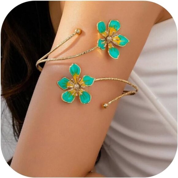 Arm Cuff Jewelry Gold Adjustable Flower Bangle Bracelet for Women Gift - Picture 1 of 7